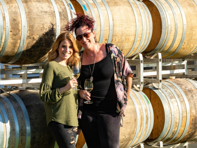Wine barrels and friends on Kelowna Wine tour