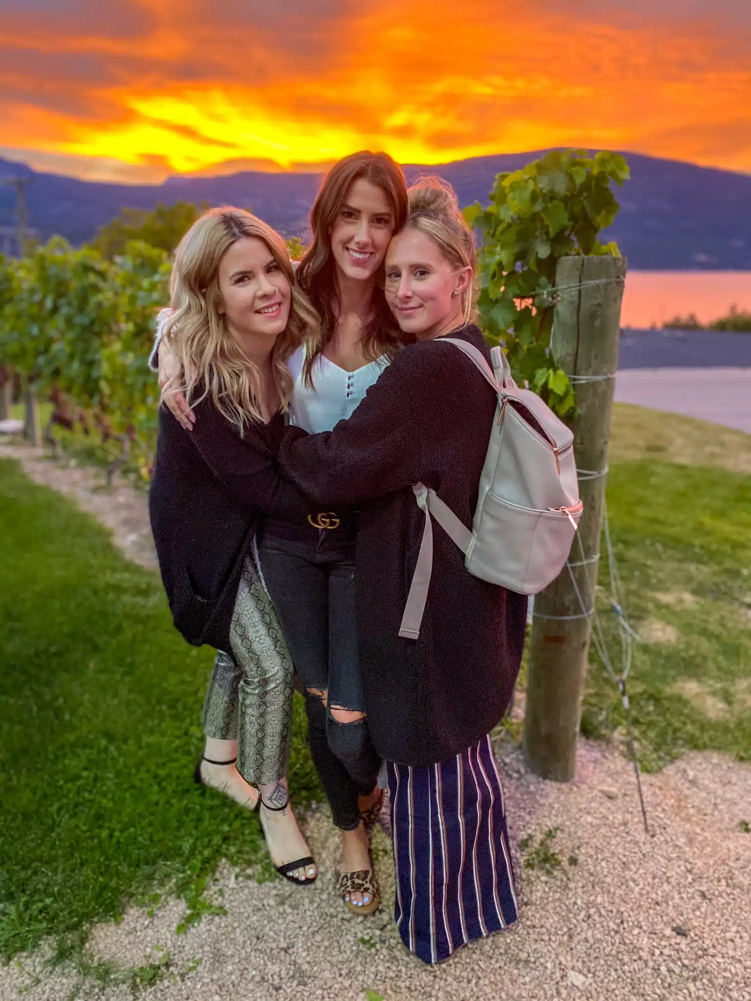 Friends along a sunset winery tour in Lake Country, British Columbia