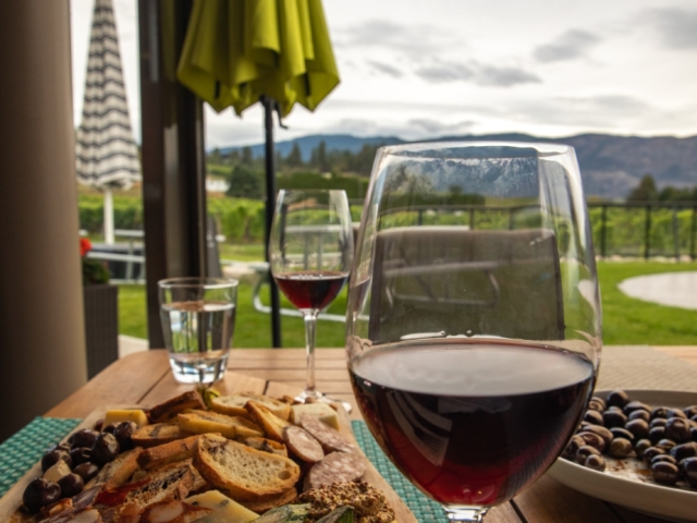 Wine with dinner on a patio in Lake Country.  Wine tours