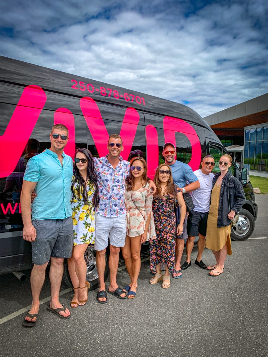 Guests enjoying an Okanagan Valley wine tour with Vivid Tours out of Kelowna, British Columbia