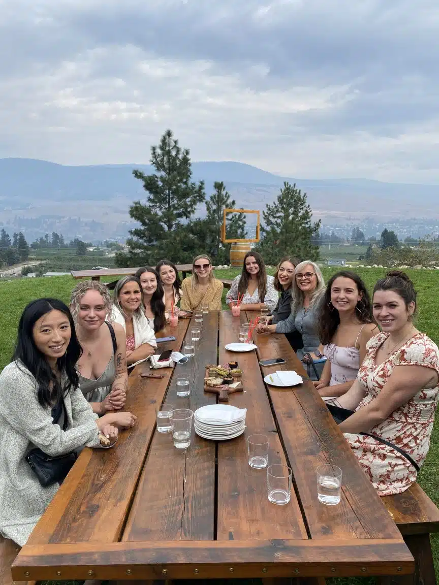 Lunch on a bachelorette wine tour in Lake Country