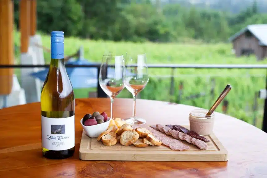 Charcuterie board and wine tasting at Blue Grouse Vineyards in Victoria, BC