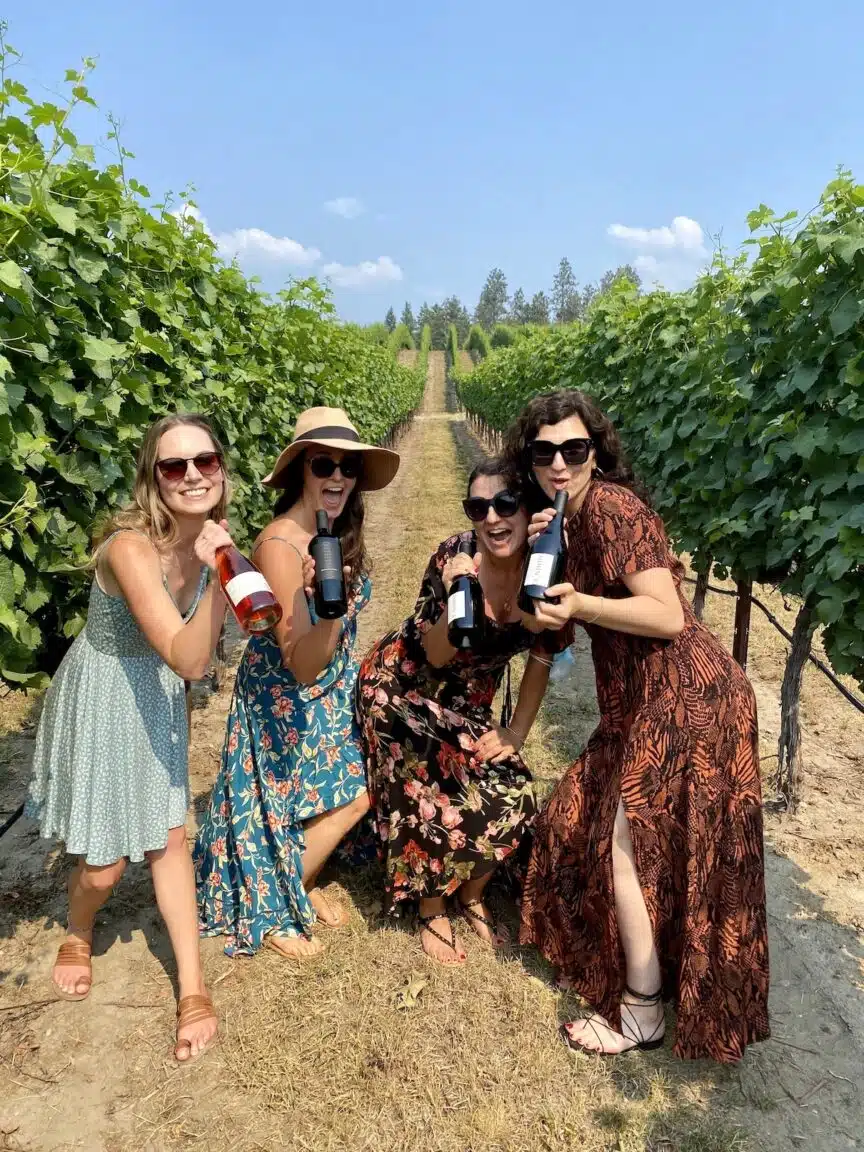 Fun in the vineyard on a summer day, Winery tour in Lake Country, British Columbia